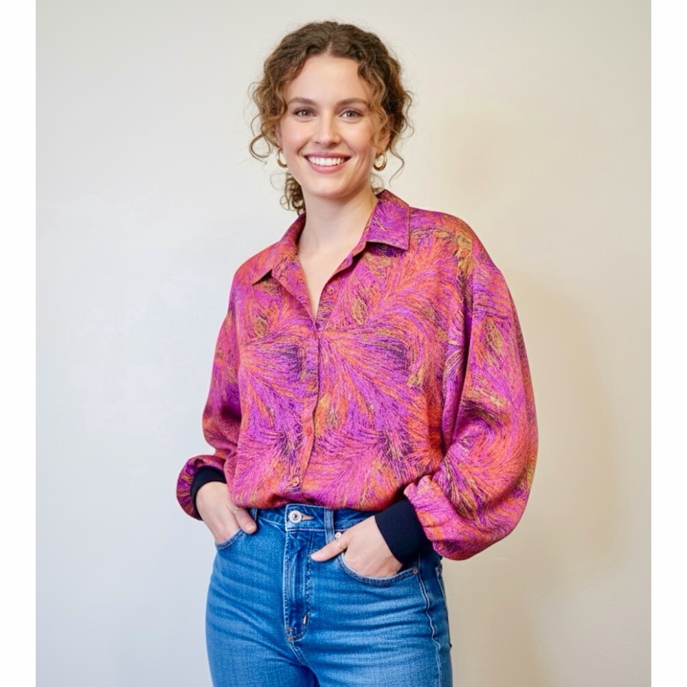 Adamo | VTG Abstract Popover Button Front Versatile Windbreaker Shirt Blouse